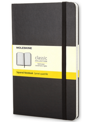Caderno Clássico, Preto, Capa Dura, Quadriculado, de Bolso