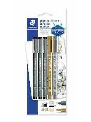 Staedtler Fineliner Pigment Liner C/3 & Marcador Metalico C/2-308 Sbk3p305