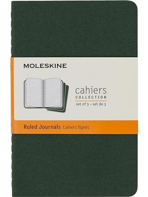 Caderneta Cahier, Verde Folha, Conjunto com 3 Unidades, Pautado, de Bolso