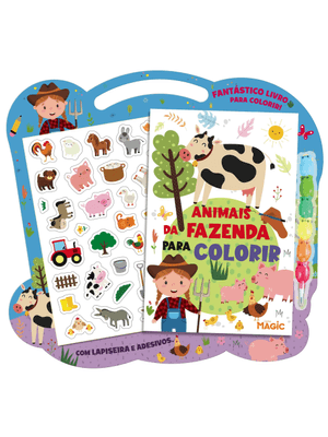 Animais da Fazenda - Lapiseira, Giz de Cera e Adesivos