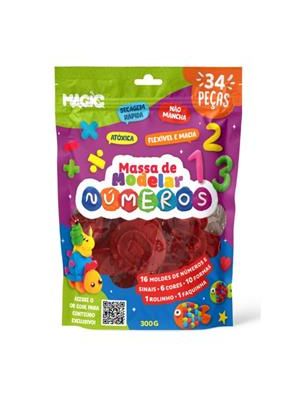 Massa Modelar C Moldes Numeros Sinais e Formas 34Pcs 300G
