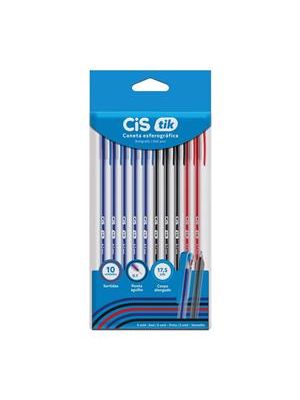 Caneta Esferográfica Cis Tik Pct C/10 5Az+3Pt+2Vm - 5.7726