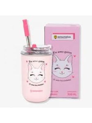 Copo Neo C/Canudo 300Ml Eu Amo Gatos - 10025705