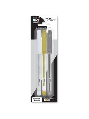 Caneta Gel Art 1.0 Metalico Blister C/ 3 Branca, Dourada e Prata - 10229