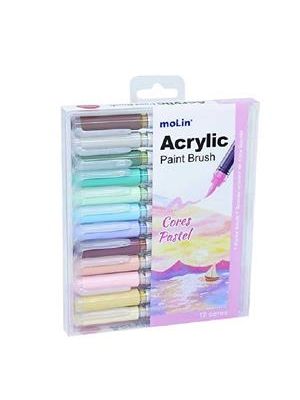 Caneta Marcador Acrylic Brush 12 Cores Pastel - 5033