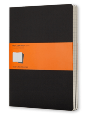 Caderneta Cahier, Preto, Conjunto com 3 Unidades, Pautado, Extra Grande